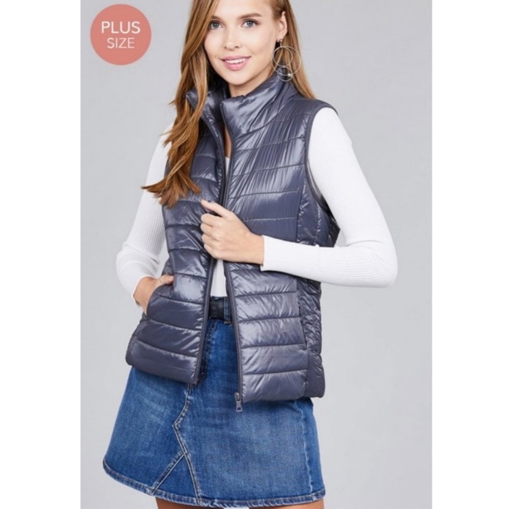 New Plus Size Trendy, Comfy Dark Gray Puffer Vest